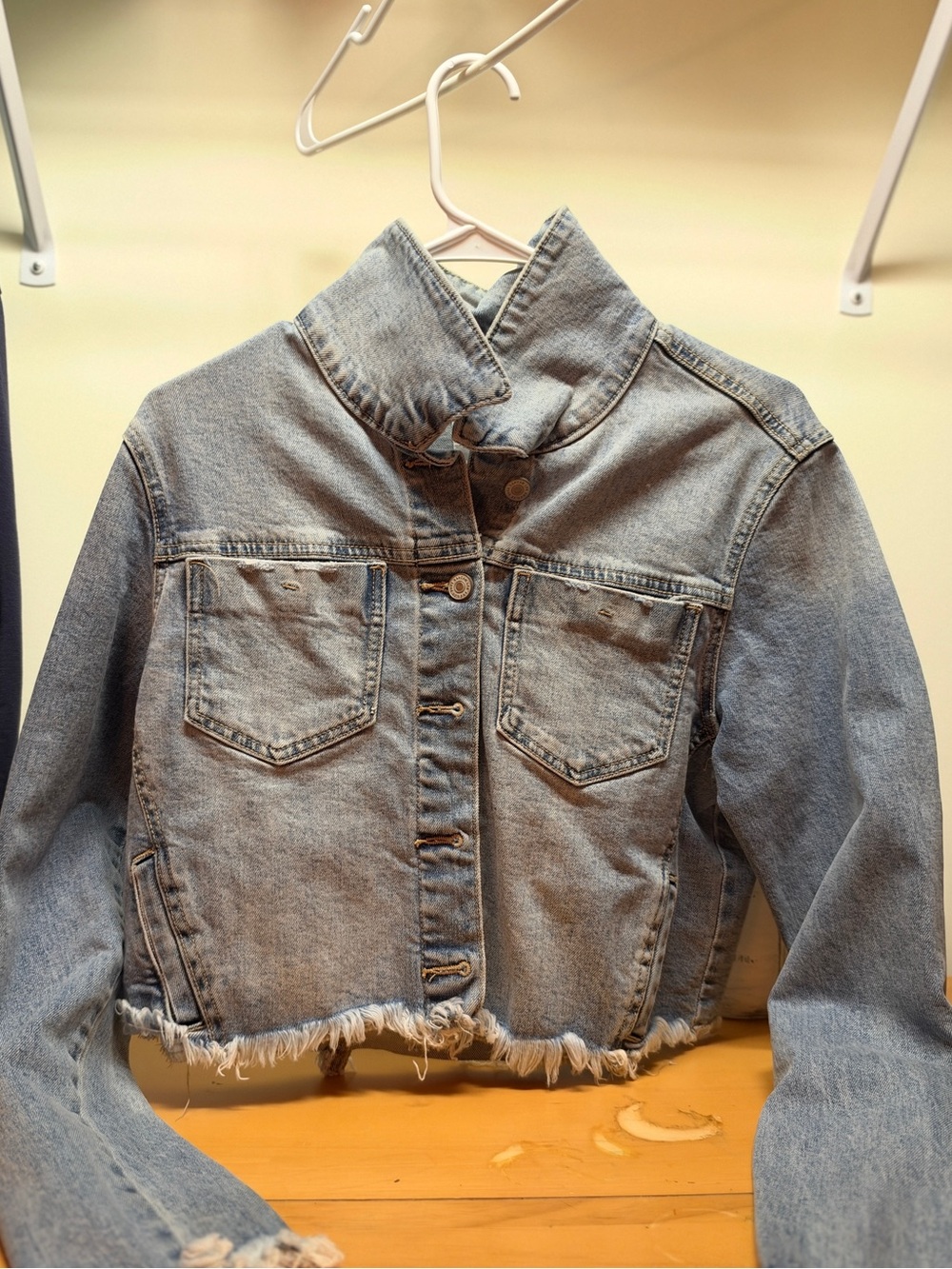 KanCan Light Blue Distressed Cropped Denim Jacket